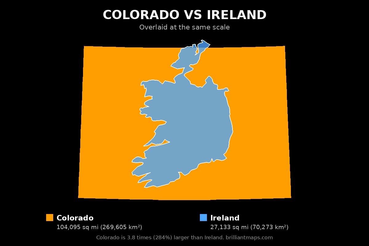 Colorado vs Ireland Size Comparison Map