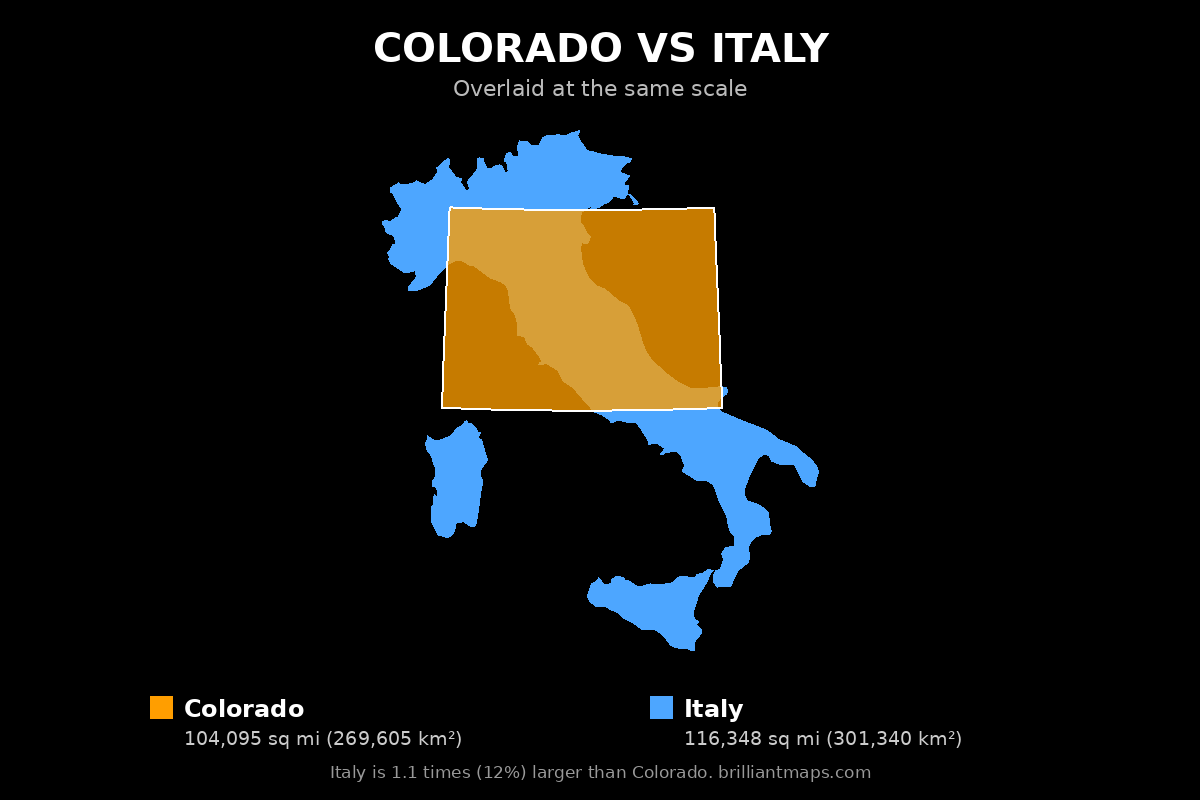 Colorado vs Italy Size Comparison Map