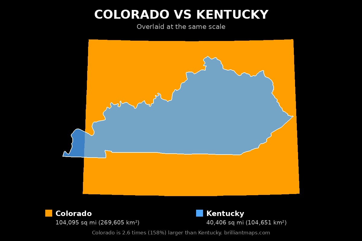 Colorado vs Kentucky Size Comparison Map