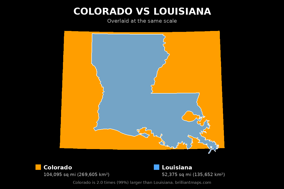 Colorado vs Louisiana Size Comparison Map