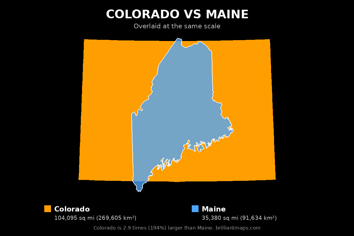 Colorado vs Maine Size Comparison Map