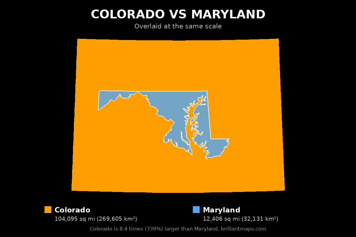 Colorado vs Maryland Size Comparison Map