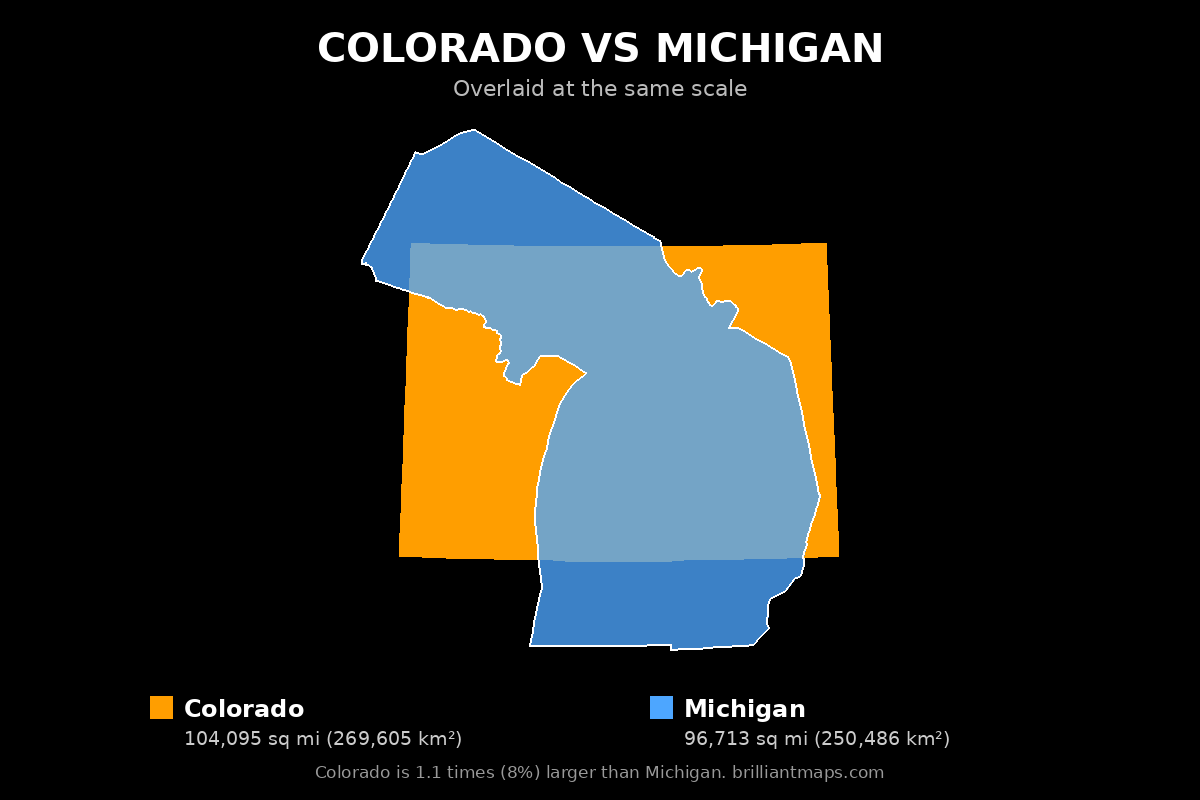 Colorado vs Michigan Size Comparison Map