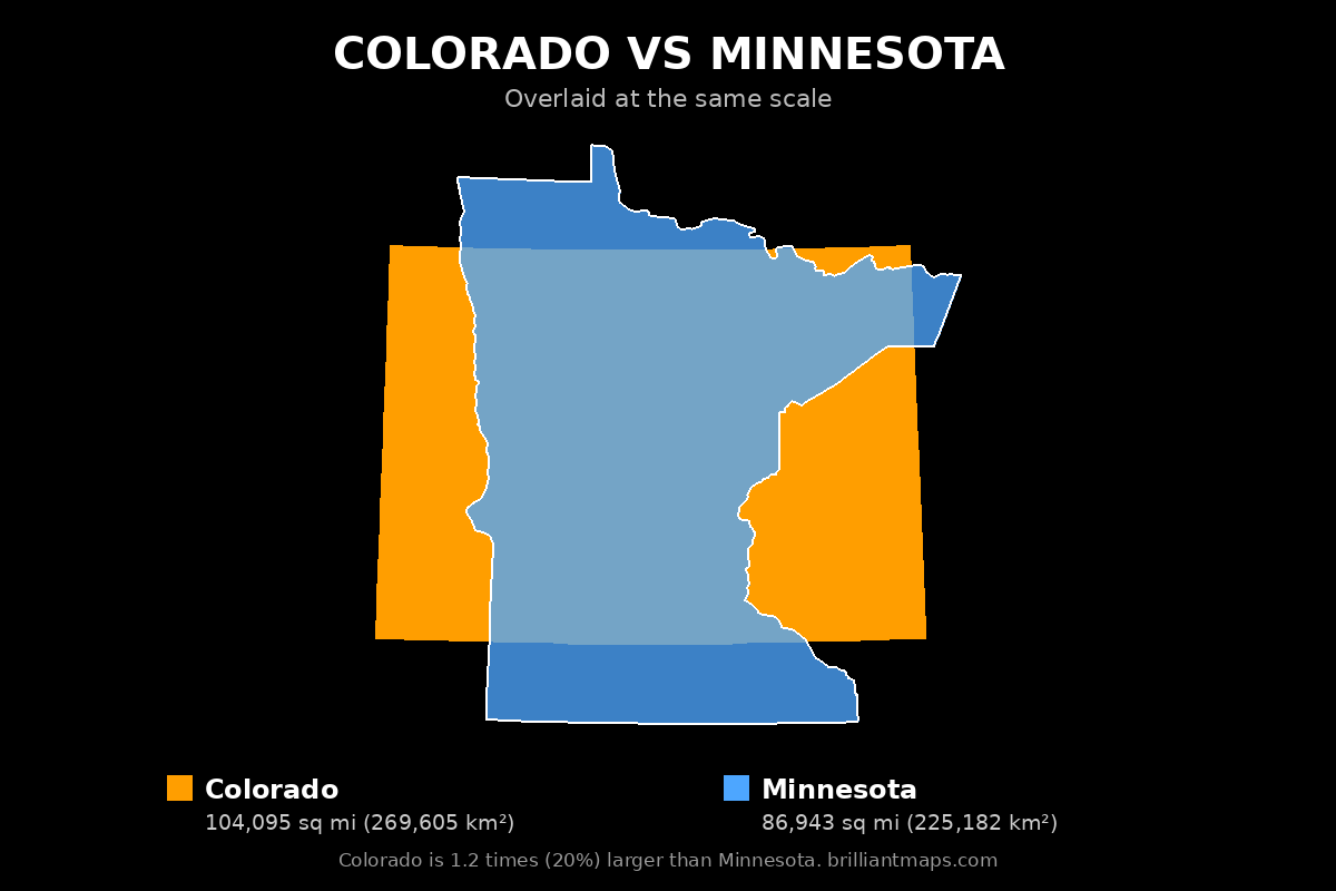 Colorado vs Minnesota Size Comparison Map