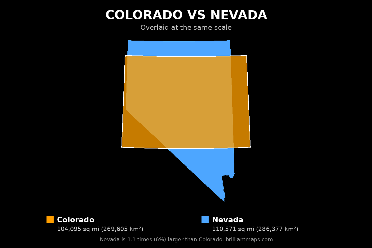 Colorado vs Nevada Size Comparison Map
