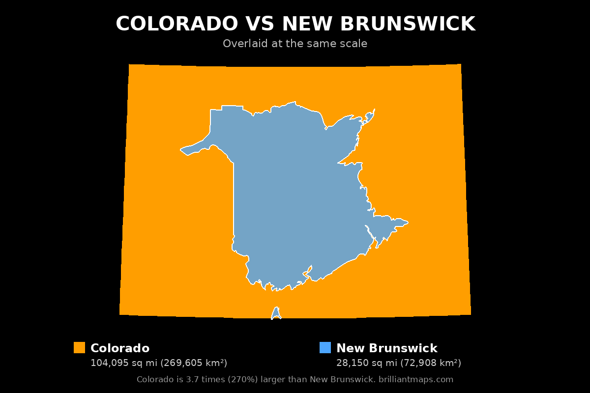 Colorado vs New Brunswick Size Comparison Map