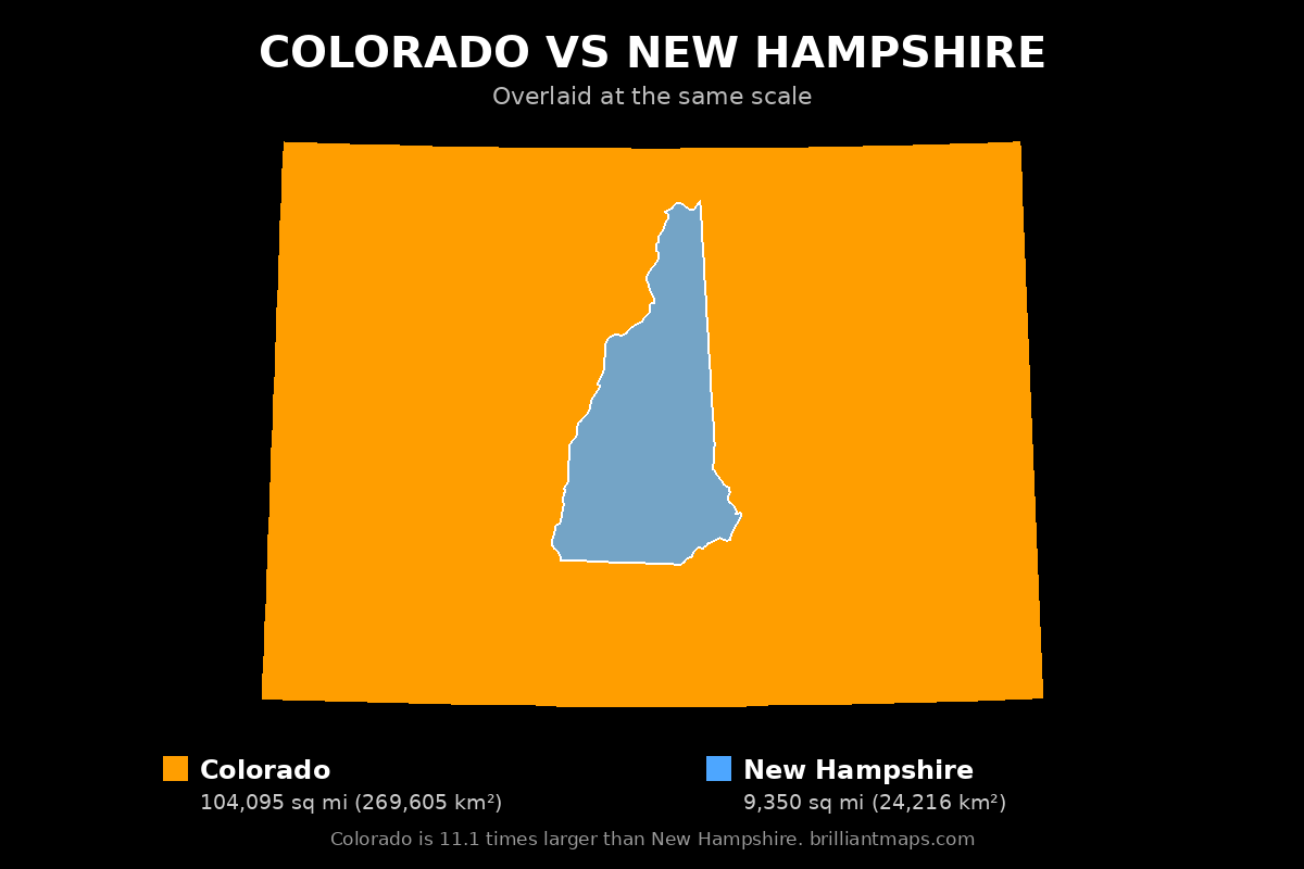 Colorado vs New Hampshire Size Comparison Map