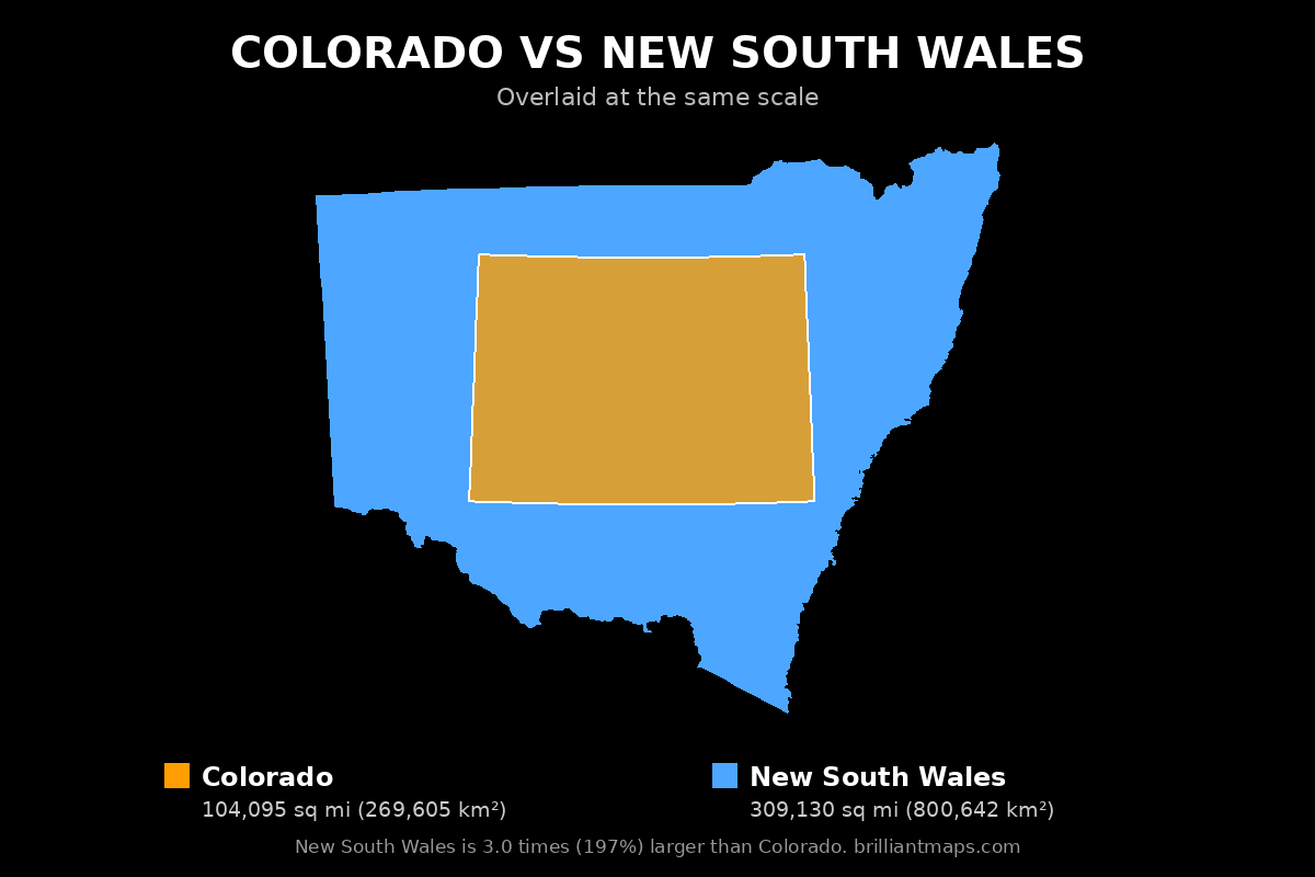 Colorado vs New South Wales Size Comparison Map