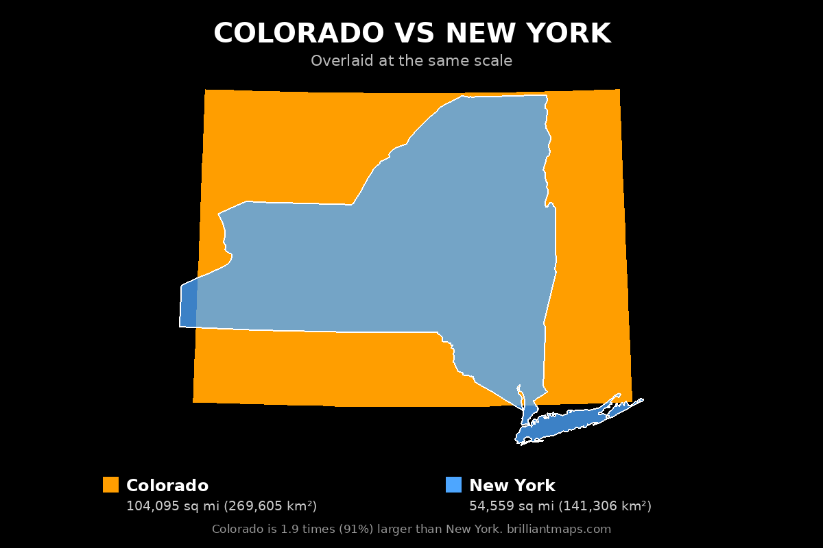 Colorado vs New York Size Comparison Map