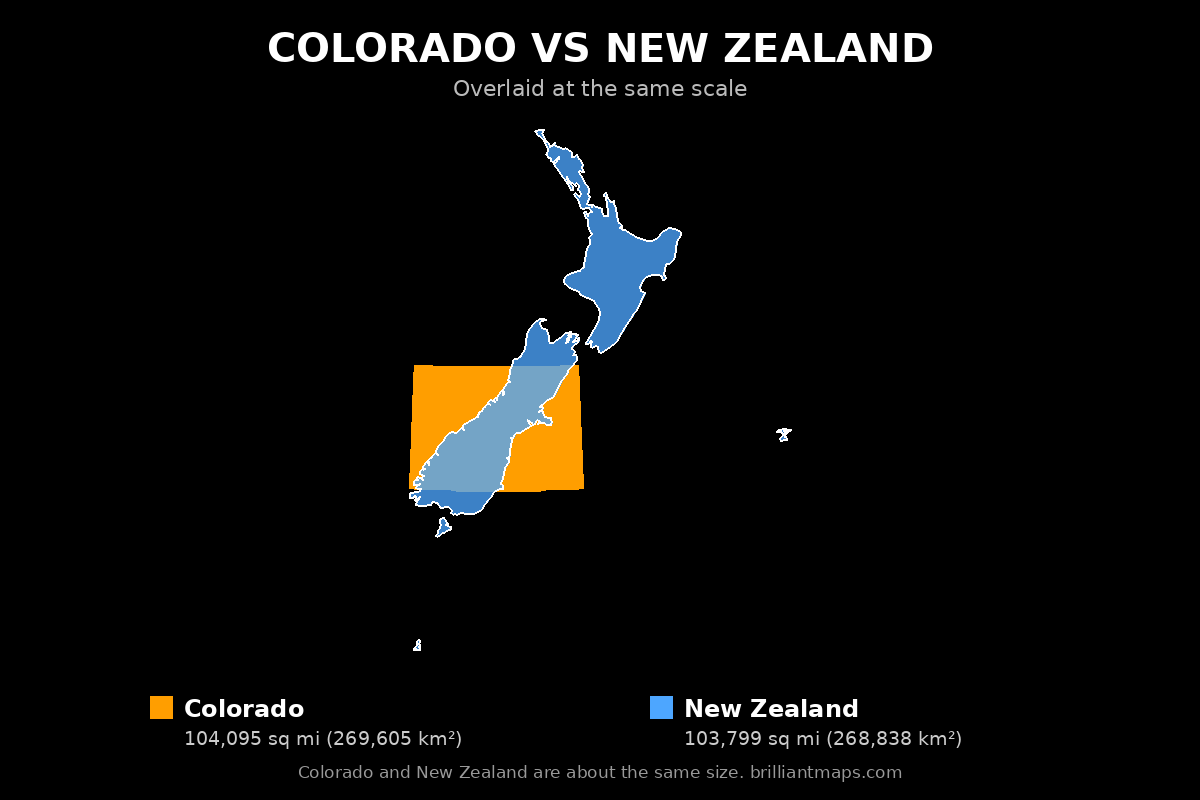 Colorado vs New Zealand Size Comparison Map