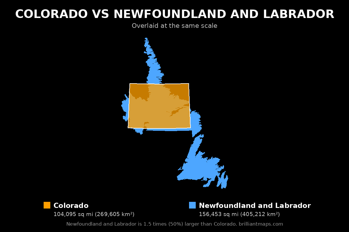Colorado vs Newfoundland and Labrador Size Comparison Map
