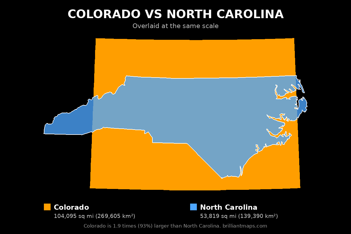 Colorado vs North Carolina Size Comparison Map