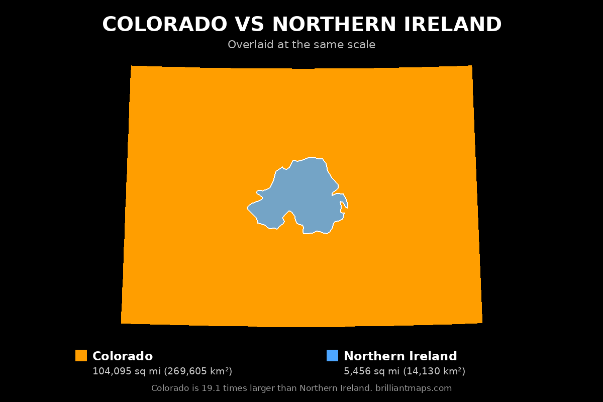 Colorado vs Northern Ireland Size Comparison Map