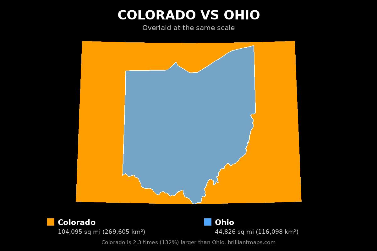 Colorado vs Ohio Size Comparison Map