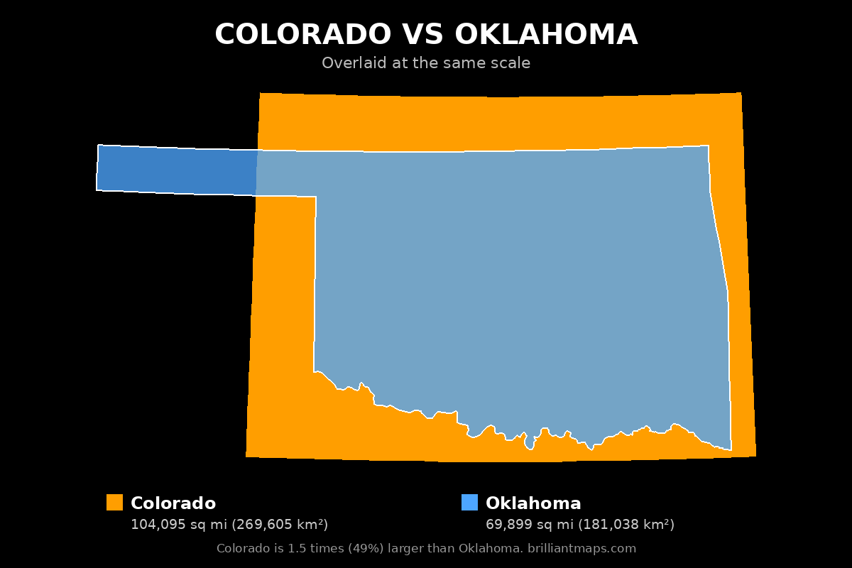 Colorado vs Oklahoma Size Comparison Map