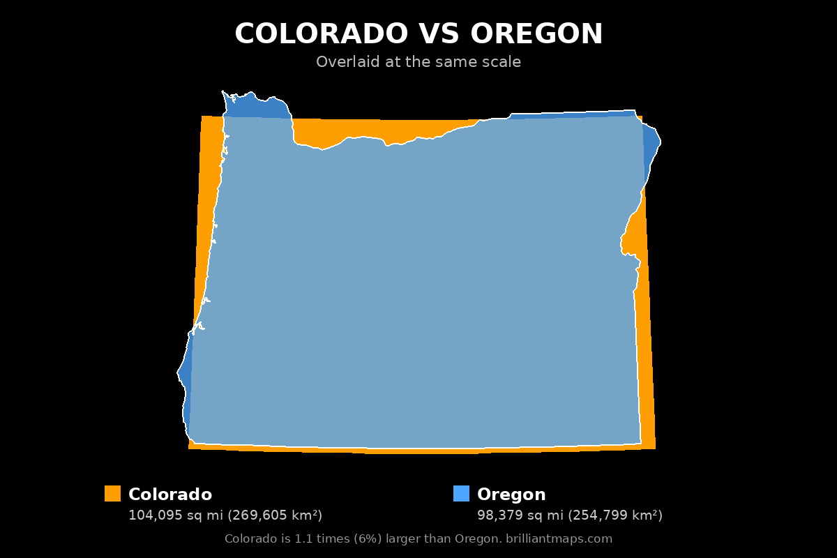 Colorado vs Oregon Size Comparison Map