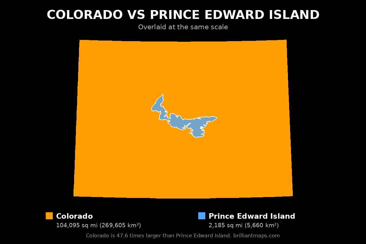 Colorado vs Prince Edward Island Size Comparison Map