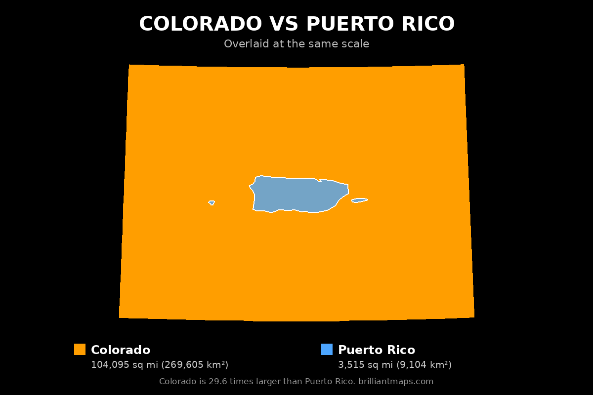 Colorado vs Puerto Rico Size Comparison Map