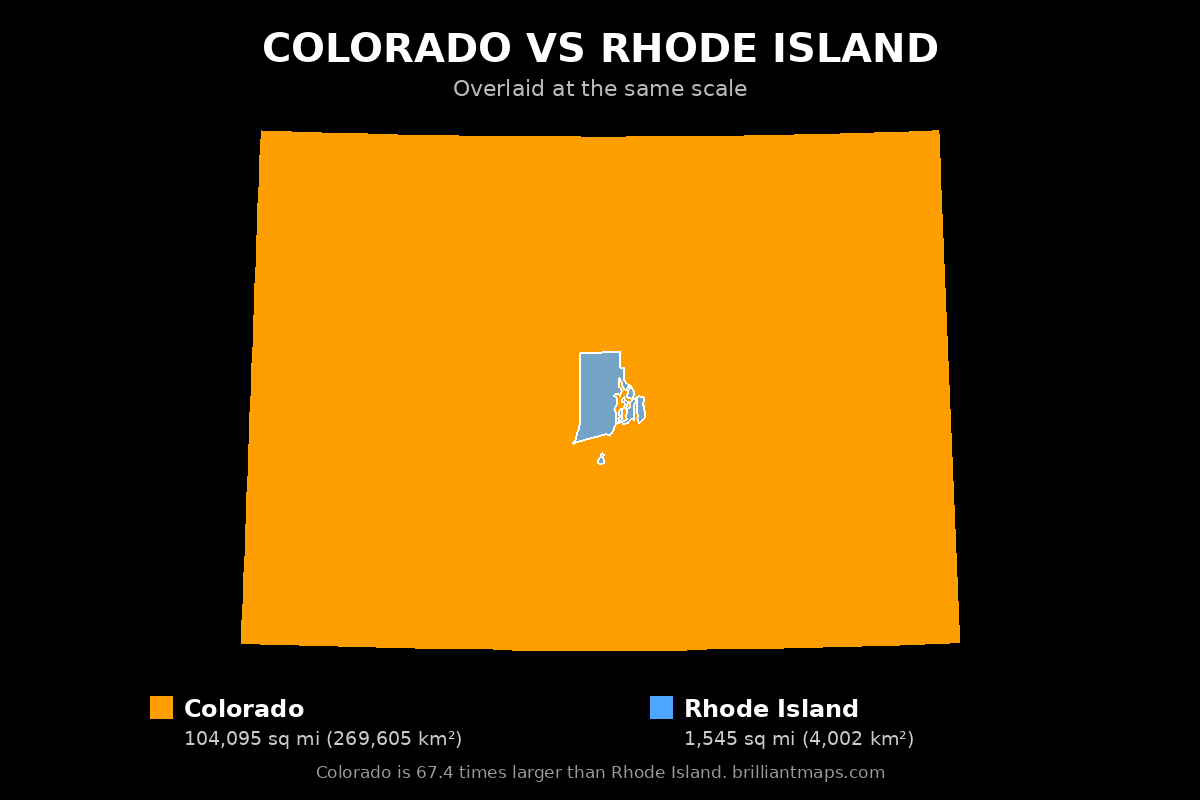 Colorado vs Rhode Island Size Comparison Map