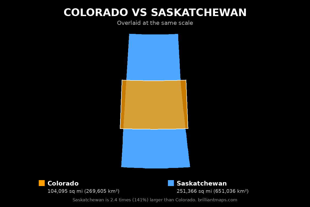 Colorado vs Saskatchewan Size Comparison Map