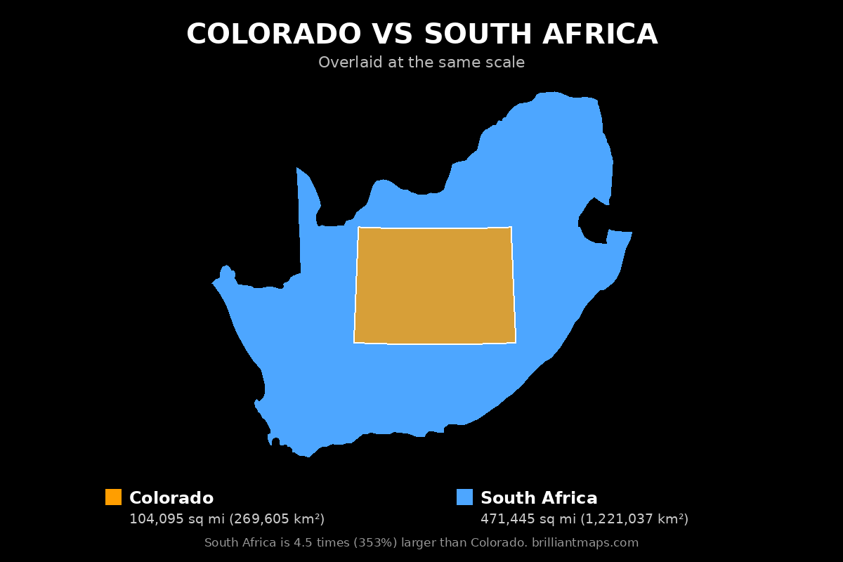Colorado vs South Africa Size Comparison Map