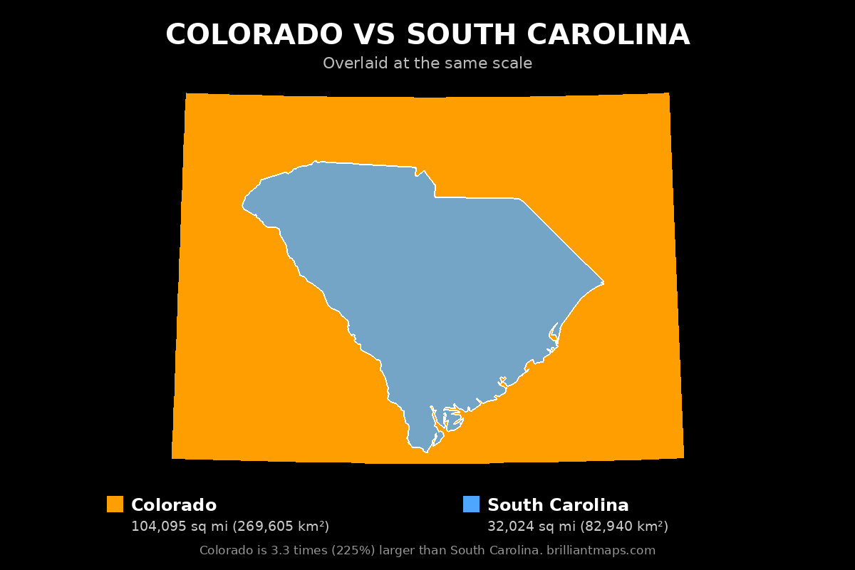 Colorado vs South Carolina Size Comparison Map