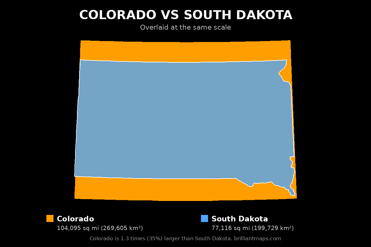 Colorado vs South Dakota Size Comparison Map