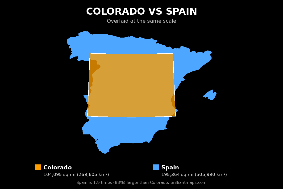 Colorado vs Spain Size Comparison Map