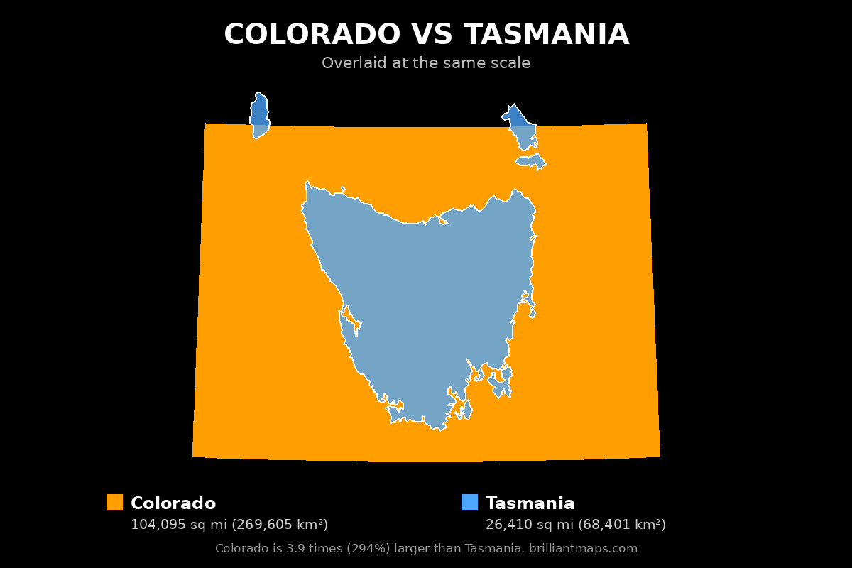 Colorado vs Tasmania Size Comparison Map
