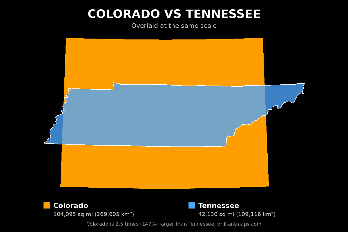 Colorado vs Tennessee Size Comparison Map