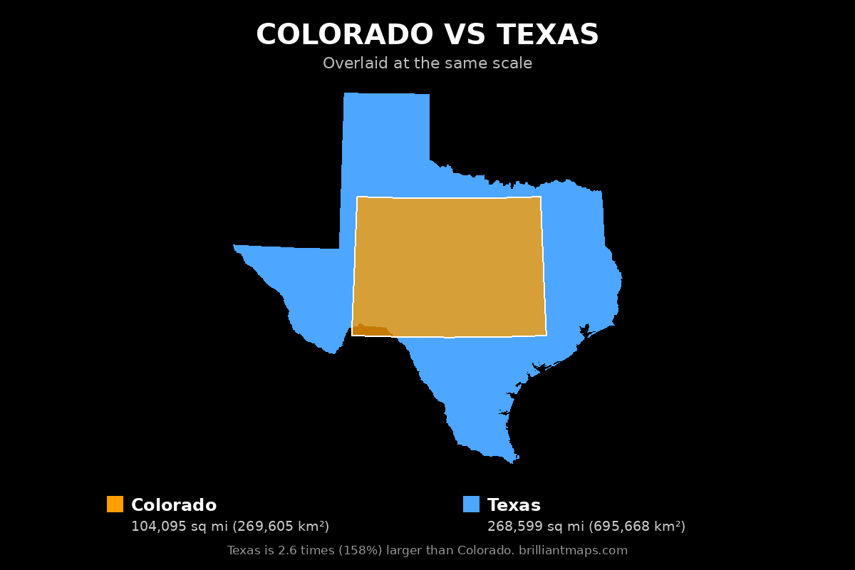 Colorado vs Texas Size Comparison Map