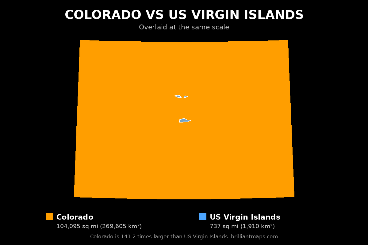 Colorado vs US Virgin Islands Size Comparison Map