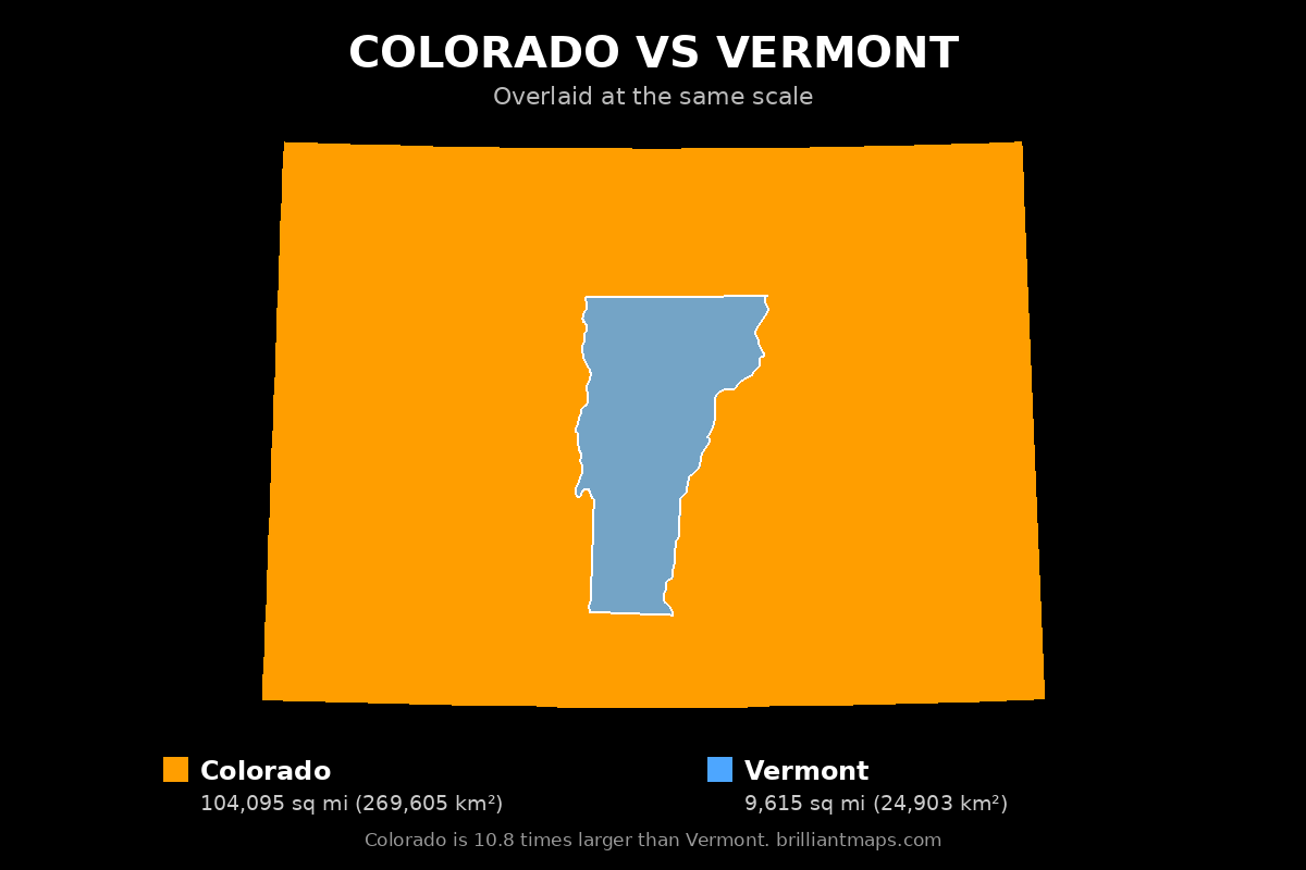 Colorado vs Vermont Size Comparison Map