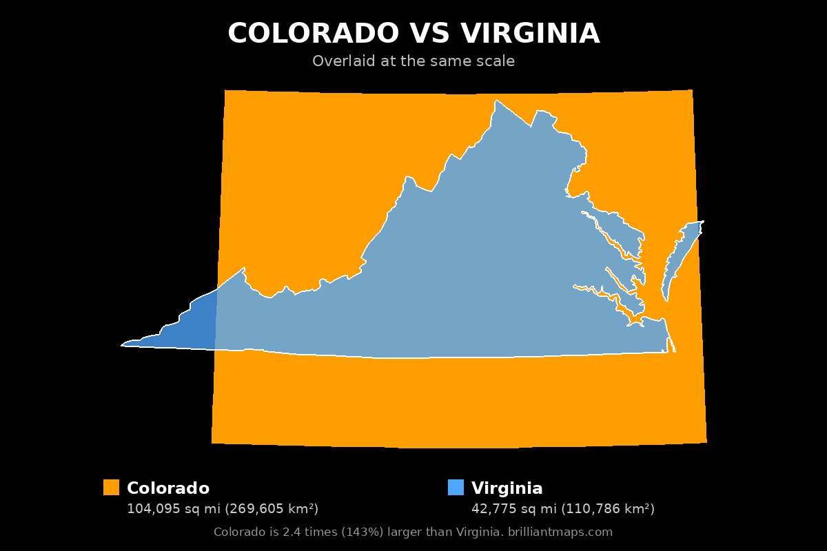 Colorado vs Virginia Size Comparison Map