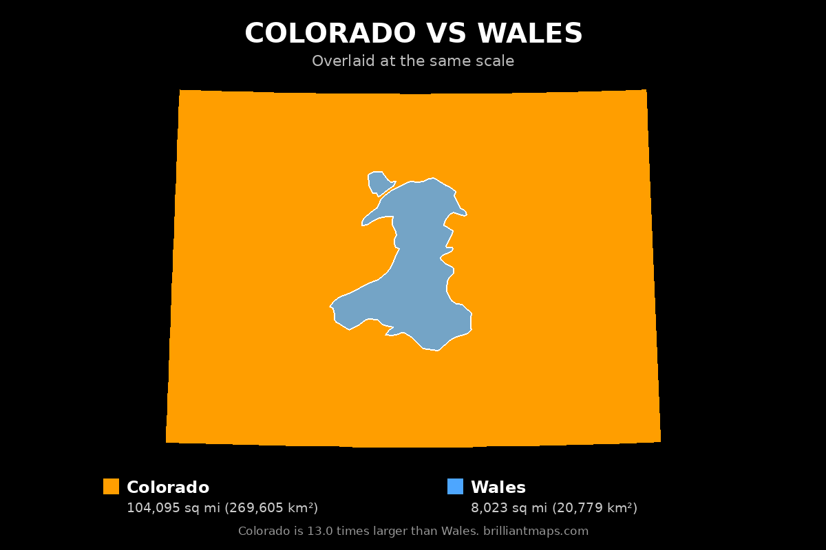 Colorado vs Wales Size Comparison Map