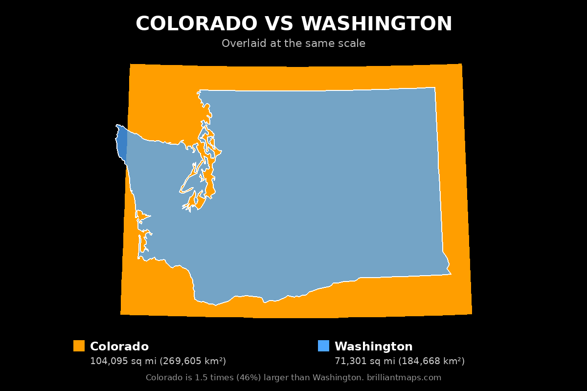 Colorado vs Washington Size Comparison Map