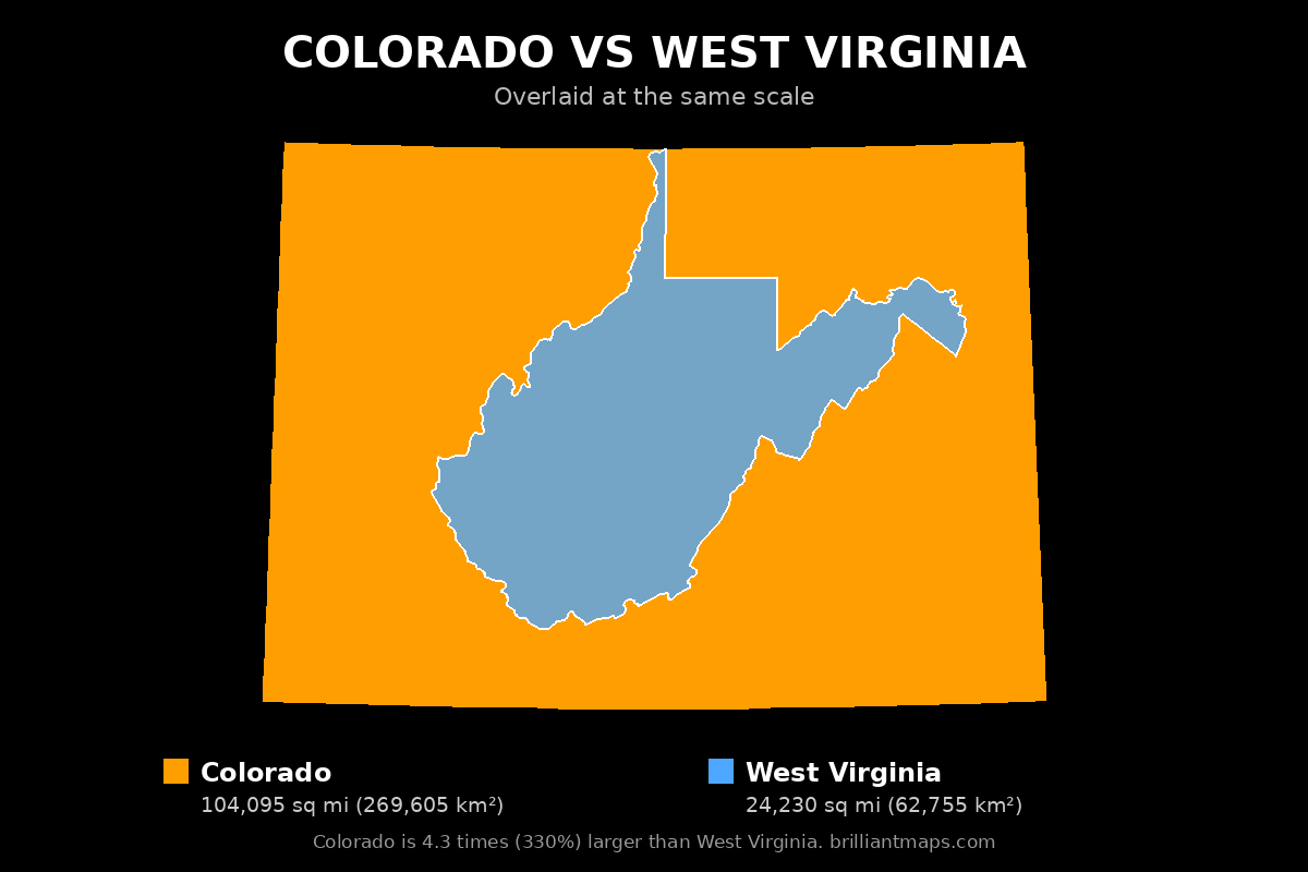 Colorado vs West Virginia Size Comparison Map