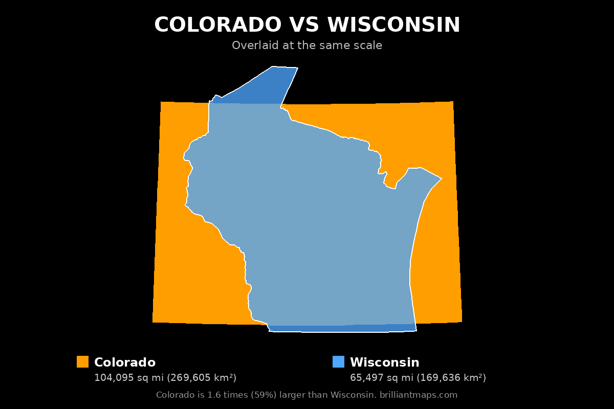 Colorado vs Wisconsin Size Comparison Map