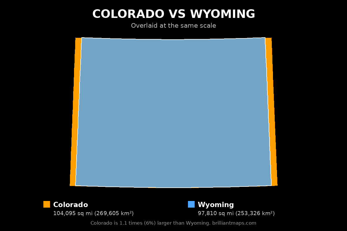 Colorado vs Wyoming Size Comparison Map