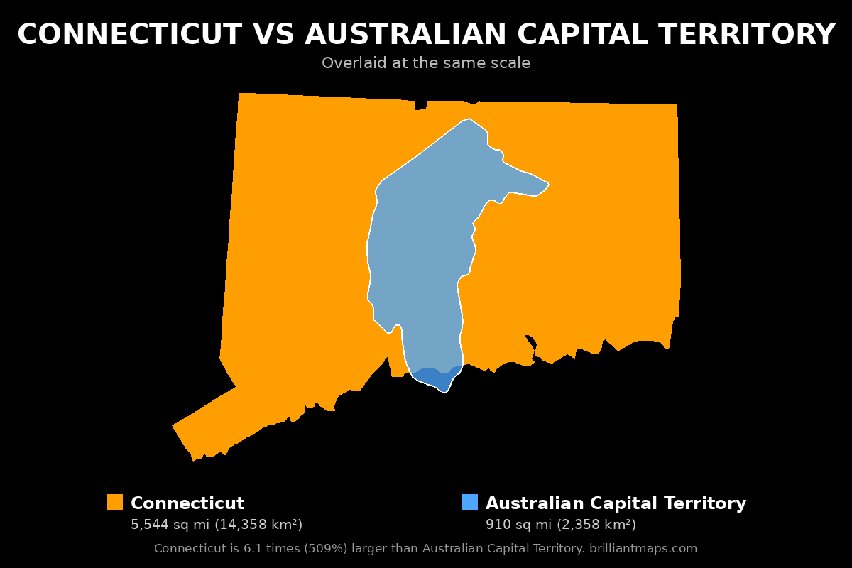 Connecticut vs Australian Capital Territory Size Comparison Map