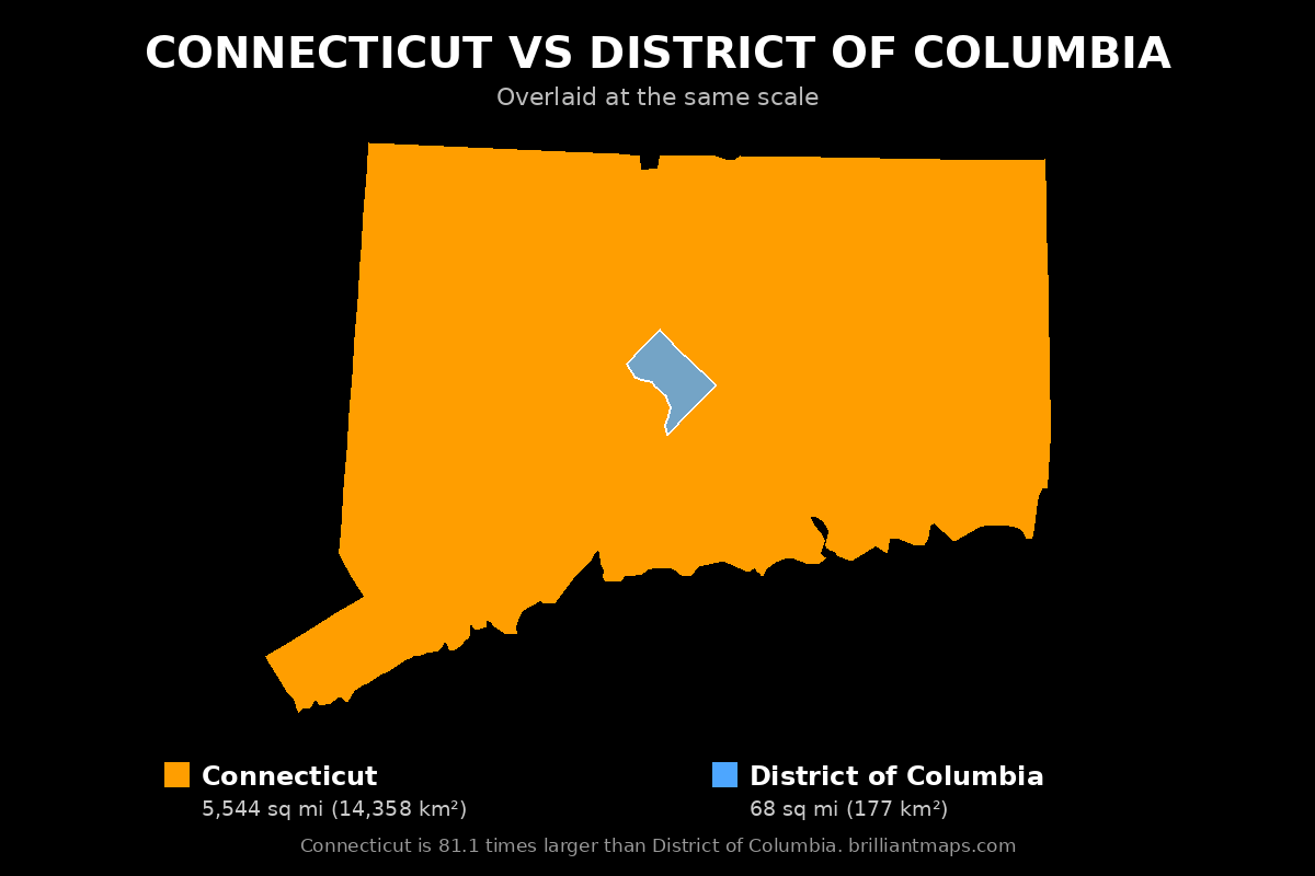 Connecticut vs District of Columbia Size Comparison Map