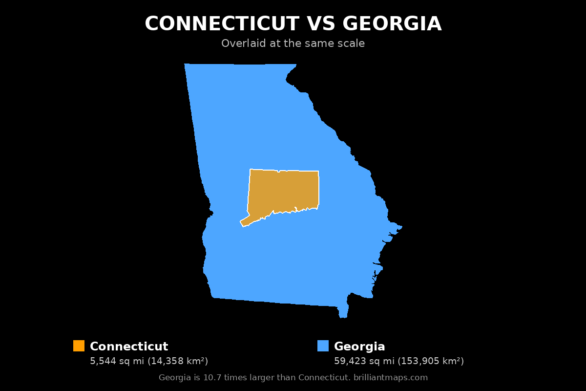 Connecticut vs Georgia Size Comparison Map