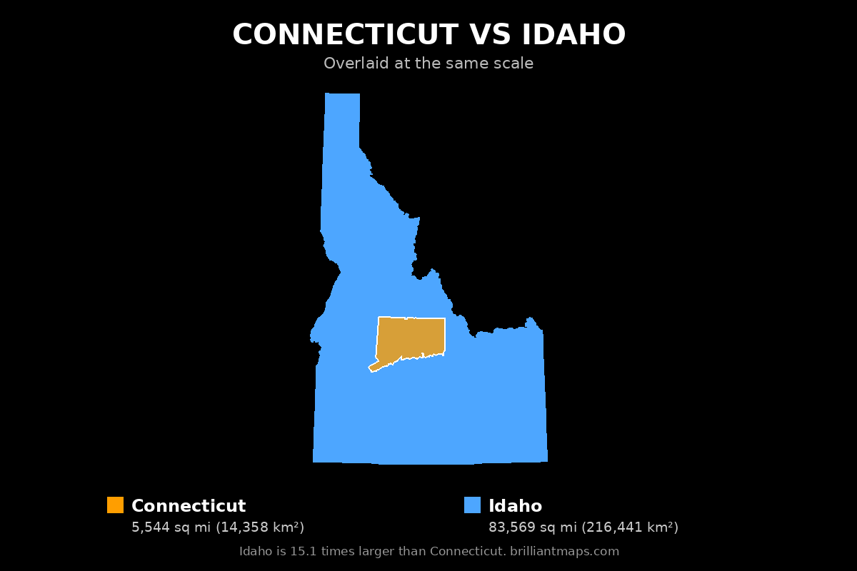Connecticut vs Idaho Size Comparison Map