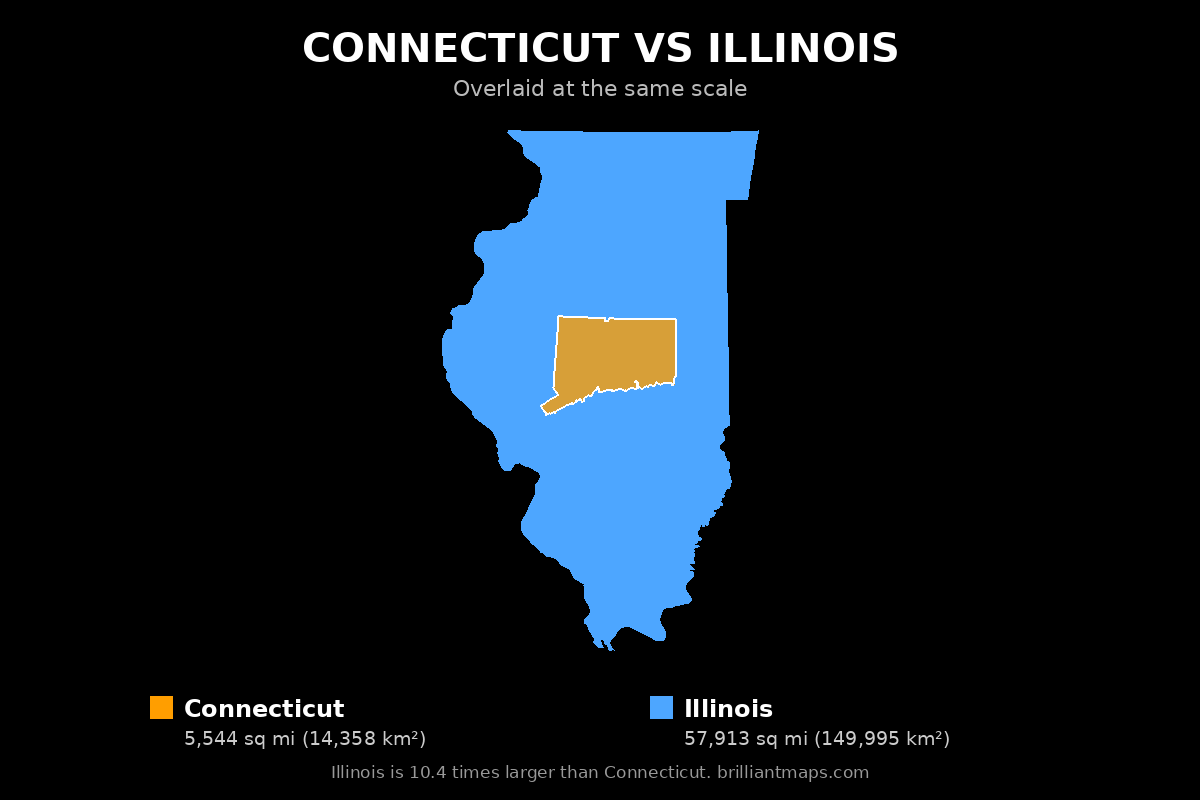 Connecticut vs Illinois Size Comparison Map