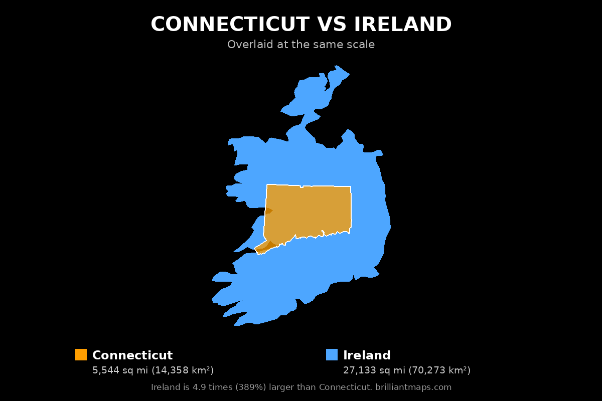 Connecticut vs Ireland Size Comparison Map