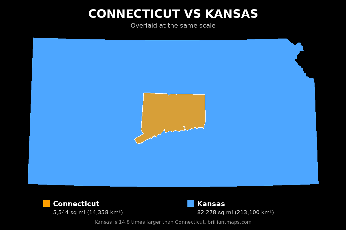 Connecticut vs Kansas Size Comparison Map