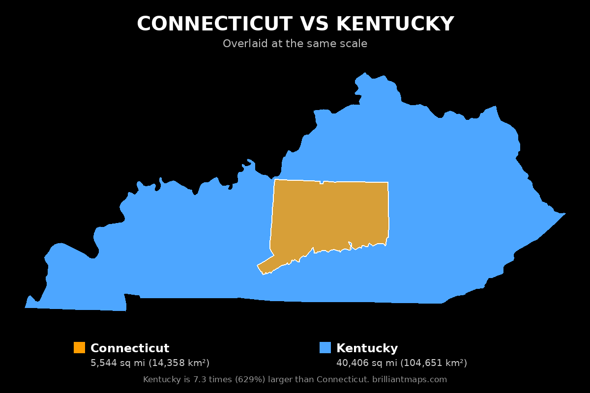 Connecticut vs Kentucky Size Comparison Map