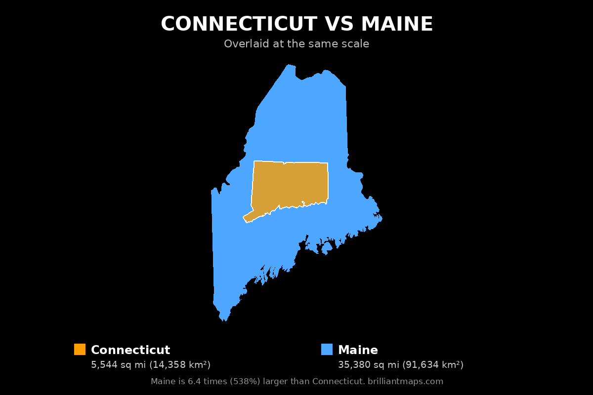 Connecticut vs Maine Size Comparison Map