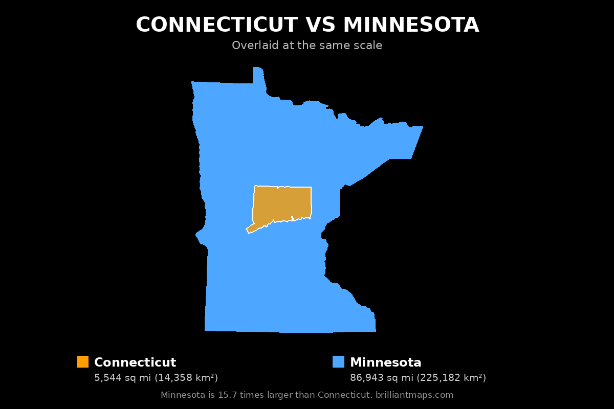 Connecticut vs Minnesota Size Comparison Map