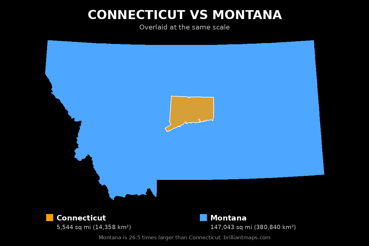 Connecticut vs Montana Size Comparison Map